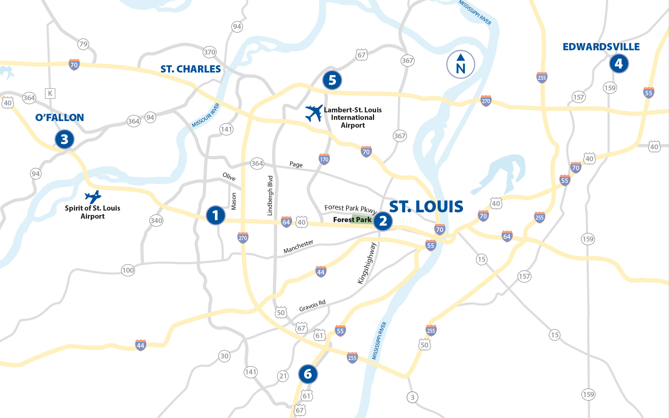 Map highlighting locations