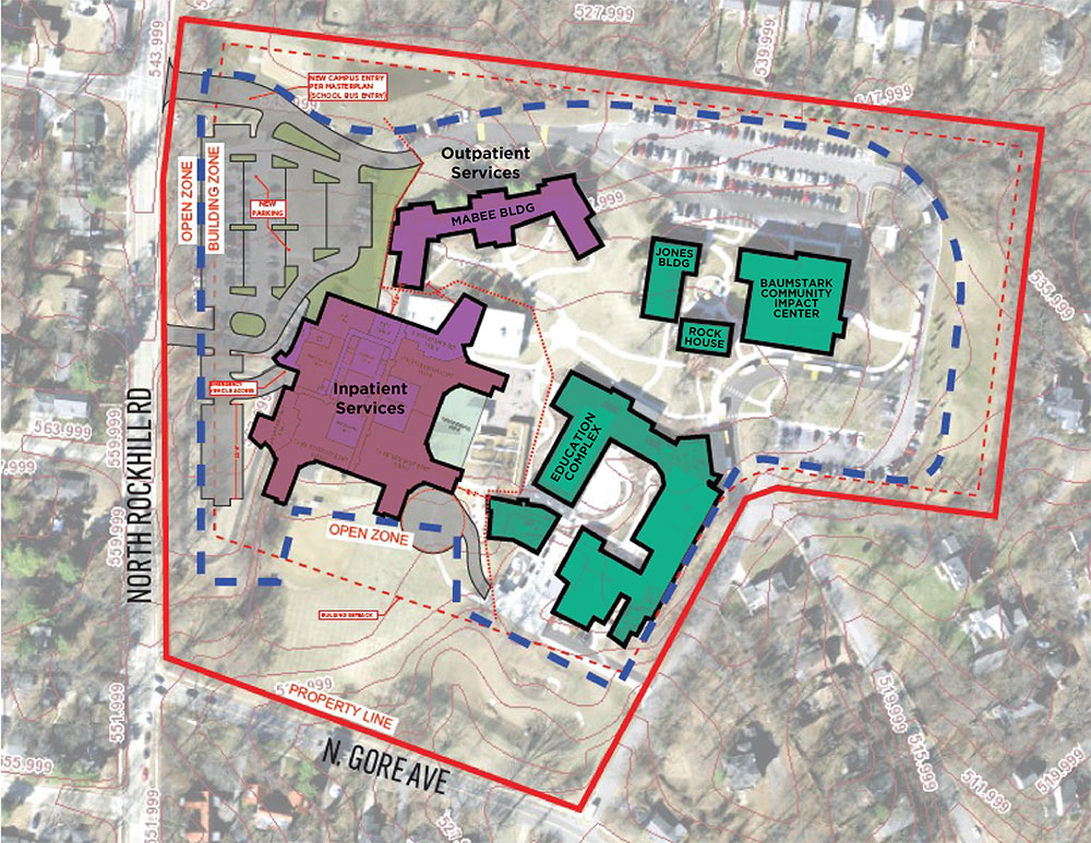 Map that shows existing KVC buildings and services with the proposed project