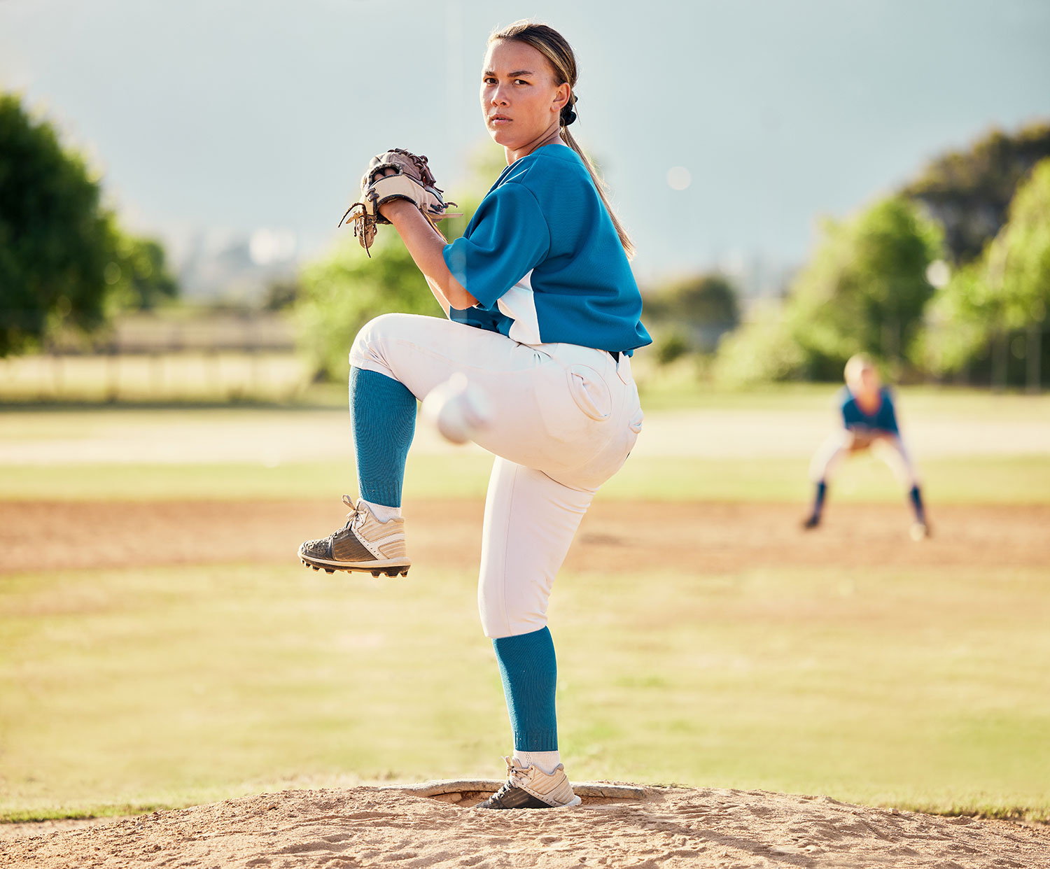 Girl playing youth baseball